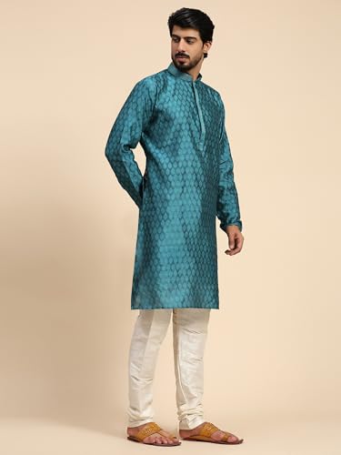 Image of AMAZON BRAND - Aanrva Men's Silk Blend Kurta Pajama Set | Traditional Indian Ethnic Wear for Wedding, Festival, Puja & Party