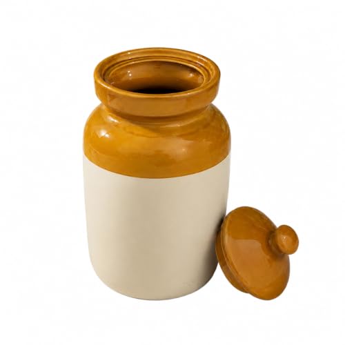Image of Pure Source India Ceramic Pickle Jar with Lid | Airtight Ceramic Storage Container for Pickles, Chutney, Spices & Dry Snacks | Glossy Handmade Kitchen Storage Jar (3, litres)