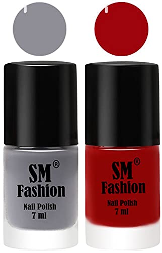 Image of Long Lasting Nail Polish | Nail Paint Combo 7 ml Each) - Set of 2 Gray-Light Red