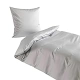 Traumschlaf Uni Mako-Satin Bettwäsche – seidig glatt & hautsympathisch aus 100% Baumwolle – edles Uni Design, atmungsaktiv & pflegeleicht – mit Reißverschluss – 135x200 cm + 80x80 cm, Silber