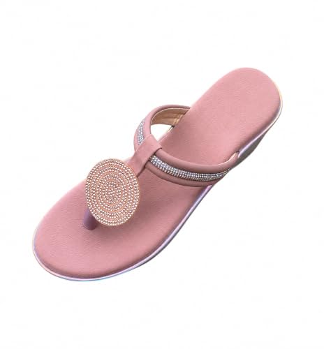 Image of Women's Pink Rhinestone Embellished Toe Ring Flat Sandals