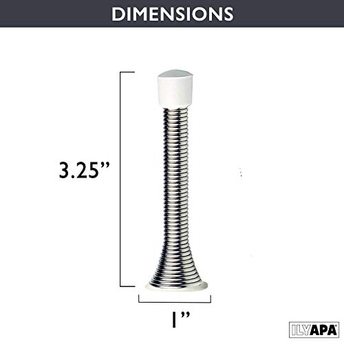 Ilyapa Spring Door Stops - 10 Pack 3 ¼ Inch Heavy Duty Door Stop - Traditional Spring Door Stop - Satin Nickel W/Rubber Bumper #TOP1