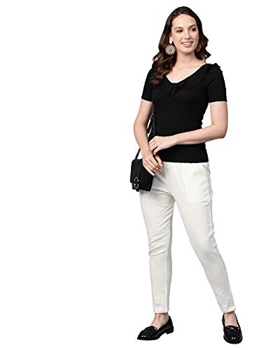 Image of Yash Gallery Women's Regular Fit Mid Rise Solid Cotton Slub Ankle Length Regular Trouser Pant