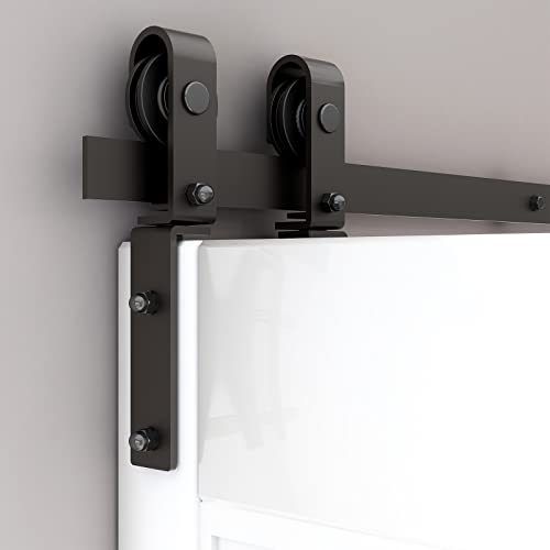 Bonikluba 40" Bi-Folding Sliding Barn Door Hardware Kit For 2 Doors,Smoothly&Quietly,Black Track J Shape Roller-[Doors Not Included] #TOP4