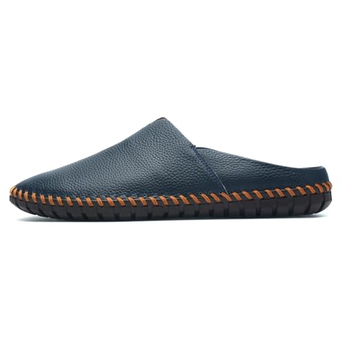 Image of Men's Slip-On Loafers Mules Clog Handmade Leather Slippers Hand Stitched no-Heel Casual Shoes for Men Breathable Comfortable Soft