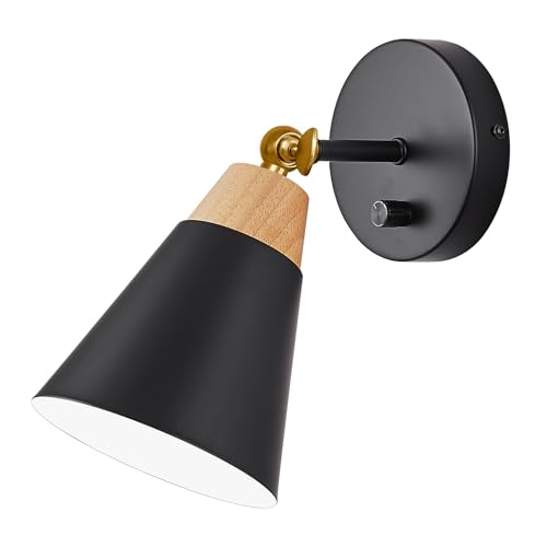 Image of Wall Sconce Lighting Fixture with Metal Shade, On /Off Switch, Indoor Decor Wall Mount Swing Arm Lamp for Bedroom,Hallway,Living Room,Reading, Black