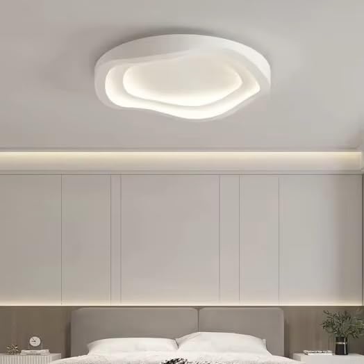 Image of Organic Layered Pebble LED Ceiling Light, Modern Designer Ceiling Lamp with Layered Oval Ring Design for Bedroom, Living Room, Hall & Home Decor|White