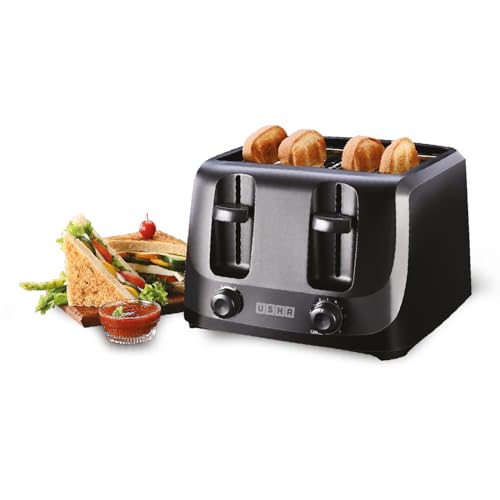 Usha iToast 4 Slice Pop Up Toaster | 1400W | 6 Browning settings | Cool Touch, Shock Proof Plastic Body| Removable Crumb Tray | Automatic Bread Centering For Uniform Browning |2 Years Warranty(Black) Usha iToast 4 Slice Pop Up Toaster | 1400W | 6 Browning settings | Cool Touch, Shock Proof Plastic Body| Removable Crumb Tray | Automatic Bread Centering For Uniform Browning |2 Years Warranty(Black)