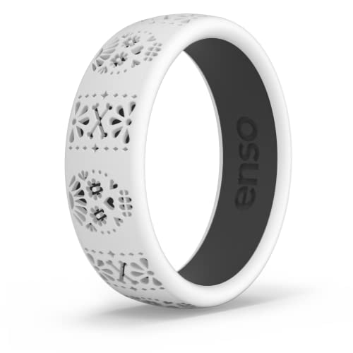 Enso Rings Skulls Printed Silicone Ring - Comfortable and Flexible Design - Blanco Sugar Skull - White - Size 9