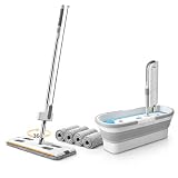 Mop Esfregão Giratório 360° com Balde Dobrável Cabo em Aço Inox Refil de Microfibra Kit de Limpeza Retangular para Piso