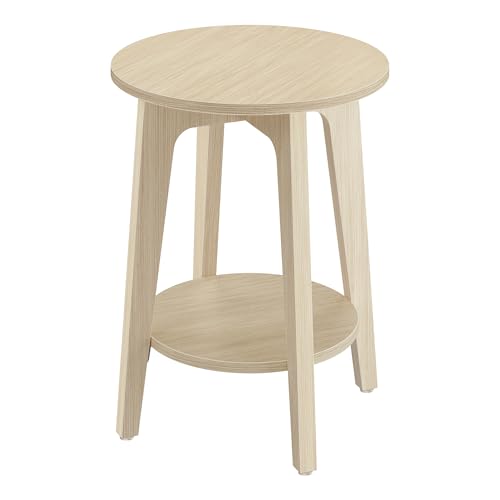 Image of VASAGLE Side Table, Small Round End Table with Lower Shelf, Nightstand for Small Spaces, Living Room, Bedroom, Natural Beige ULET283N01