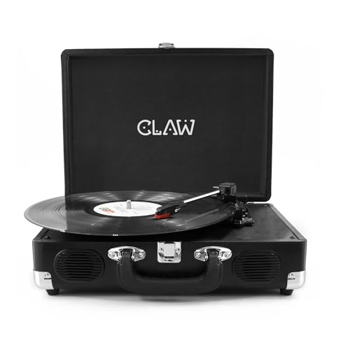 Image of Claw Stag Portable Vinyl Record Player Turntable with Built-in Stereo Speakers, Volume Control Knob, AUX Input and RCA Output, 78 RPM Speed, High Qualiy Diamond Stylus and Headphone Jack (Black)