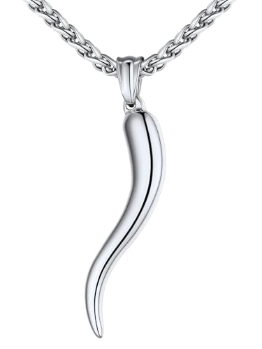 U7 Italian Horn Necklace for Men Women Stainless Steel Talisman Italian Jewelry Protection Charm Pendant Cornicello Necklace 22 Inch