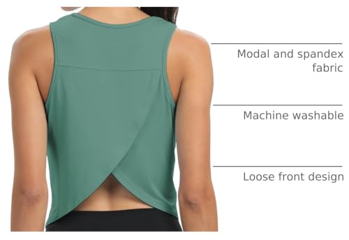 Image of Mippo Workout Tops for Women Cropped Open Back Sleeveless Tank Tops Athletic Gym Yoga Shirts Loose Fit