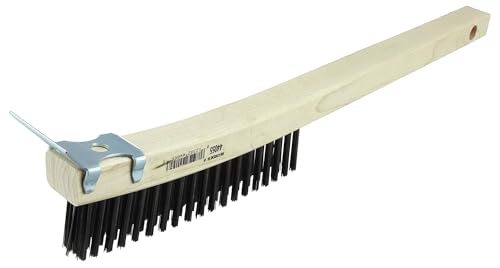 Image of Weiler 44055 Hand Wire Scratch Brush w /Scraper, .012 Carbon Steel Fill, Curved Handle, 3 x 19 Rows (Pack of 12)