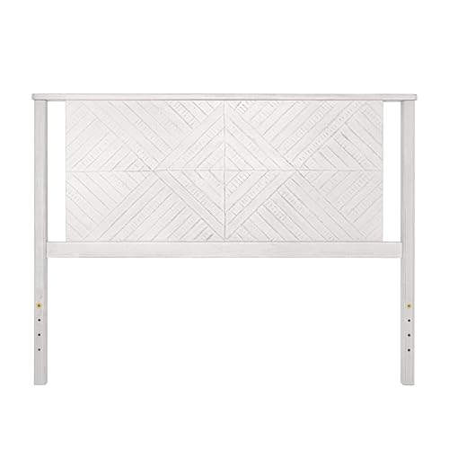 Image of Bme Ethan Diamond Queen Headboard ONLY, Rustic and Scandinavian Style, Solid Acacia Wood, Easy Assembly, Queen Size Headboard Option Available, Classic Design for Bedrooms, Rustic White