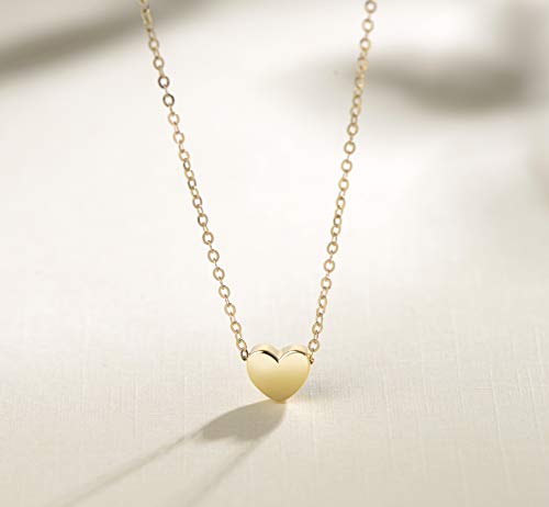 Carleen Solid Real 14K Yellow Gold Tiny Dot 6mm Round Small Cute Simple Heart Necklace Pendant Minimalist Dainty Everyday Fine Jewelry for Women, 16+2 Extender Gold Chain3
