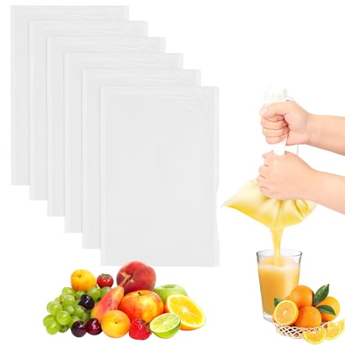 Nussmilchbeutel, 6 Stück Nussmilchbeutel Bio Waschbar, 20×30 cm Passiertuch Wiederverwendbar Feingewebt Passiertuch Nylon Filterbeutel mit Kordelzug für Nussmilch Käse Kaffee Joghurt (6)