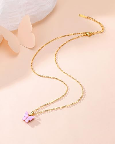 First Day of Preschool/Kindergarten, Purple Butterfly Necklace Back to School Gifts for Kids Girls3