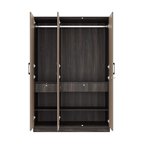 Image of Wakefit Wardrobe | 1 Year Warranty | Engineered Wood Almirah, Cupboard for Clothes Storage | 3 Door, 4 Shelves, 2 Drawers, 2 Hanging Space | Cashmere Plus - Wyoming Maple-Frappe