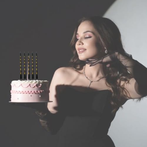 Image of Wanna Party Black and Gold Cake Candles, Black Cake Decoration for Birthday Parties, Wedding Decorations, Party -6 CT