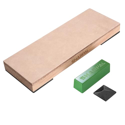 SHARPAL 204N Leder-Streichriemen (200mm x 76mm) Kit mit 53g Polierpaste und Winkelführung, Messerabstreifblock zum Schärfen und Honen von Messern