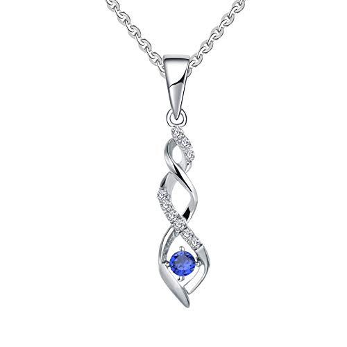 JO WISDOM Collier Pendentif infini Argent 925/1000 Femme avec 3A zirconium Pierre de naissance de septembre Couleur Saphir