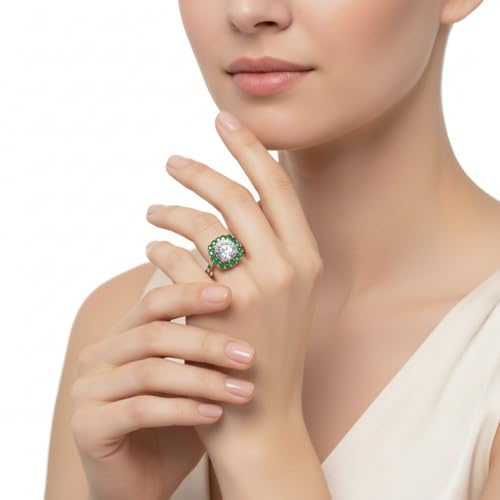Image of Choose Your Gemstone Round Diamond CZ Square Halo Ring Rose Gold Plated Round Shape Petite Engagement Rings Matching Jewelry Wedding Jewelry Easy to Wear Gifts US Size 4 to 12