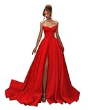 Genérico Vestido De Fiesta De SatéN con Corsé Sin Tirantes Y Abertura Corte En A Estilo Princesa con Cuentas Y Vuelo Red 3XL