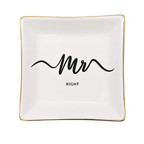 mono living Mr Right Ring Dish | Bridal Shower Gifts Bride Gifts Gifts for Bride Bride to Be Gift Engagement Gifts Jewelry Dish Gifts for Married Couples Wedding Gift Mrs Always Right Ring Holder