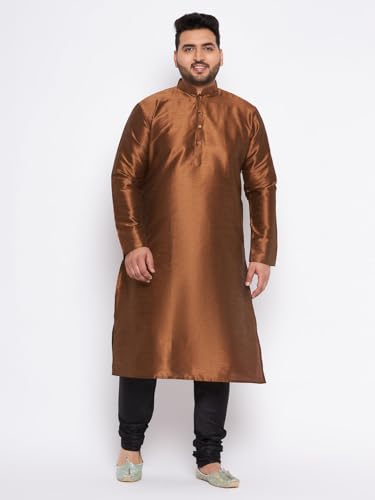Image of Vastramay Plus Men's White Silk Blend Kurta Pyjama Set VPLUSMKWH001nPBL 44 | Independence Day