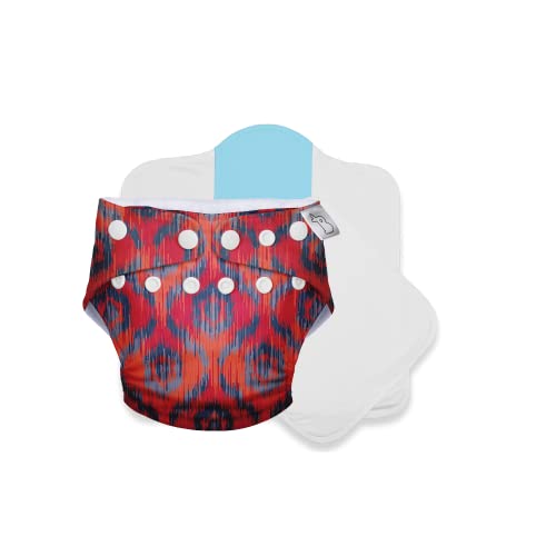 Image of SuperBottoms UNO Freesize Cloth Diaper | Cloth diaper for babies 0 to 3 years | Washable & Reusable cloth diaper | Comes with cloth diaper inserts | 1 Organic cotton Soaker + 1 Booster (Ikat Love)