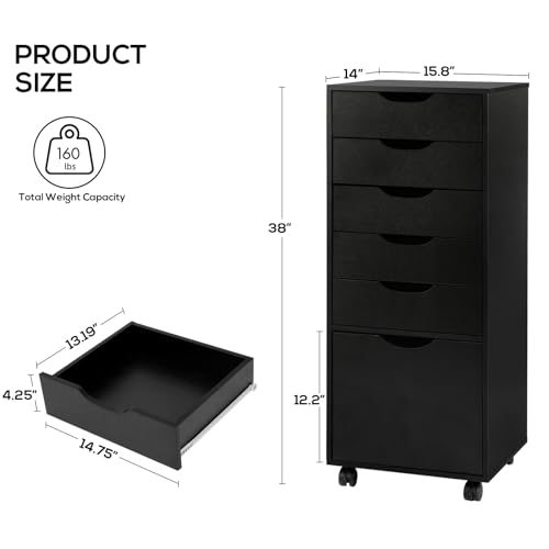 Image of TUSY 5-Drawer Storage Cabinet, File Organizer with Caster Wheels, Chest of Drawers, Mobile File Cabinets, File Cabinets for Home Office, Under Desk Cabinet, Organization and Storage for Office, Black