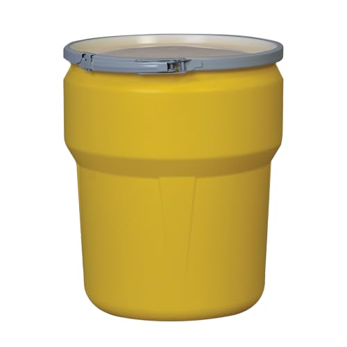 Eagle Plastic Drum, 10 Gallon Drum, DOT Compliant, Made in USA, Yellow | High-Density-Polyethylene Construction, Open Head Lab Pack Drum, Metal Lever-Lock Lid, Hazardous Material Storage, Transport
