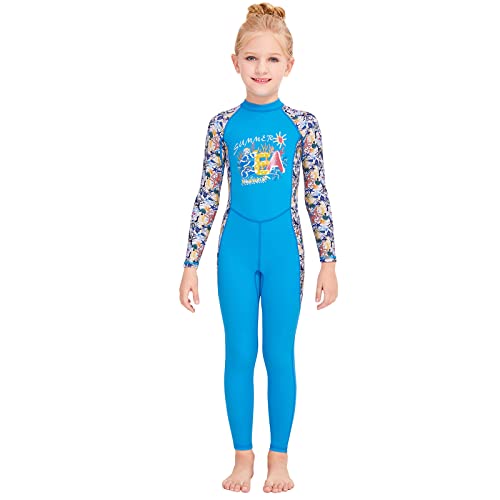 Kids Upf50+ Swimwear Rash Guard Long Sleeve One Piece Full Suit Uv Sun Protection Swimsuit Color Block Diving Suit Swimwear Surfing Swim Suit Traje De Baño Para Niñas Blue B 10-11 Years #TOP1
