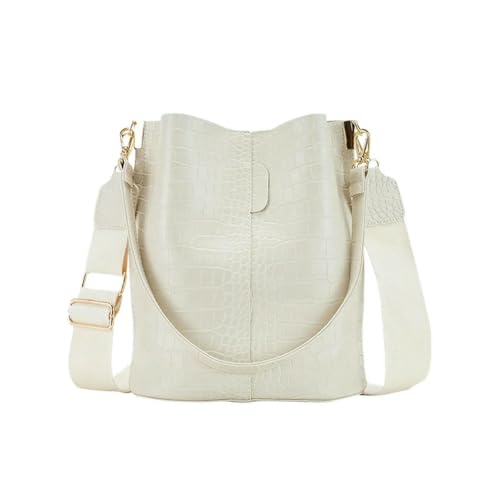 Fryloo Sac Seau À Bandoulière en Cuir pour Femme – Main Messager Patchwork De Grande Capacité Motif Crocodile-Blanc