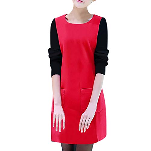 Women Dress,Evansamp Loose Long Sleeve Splice Pocket O-Neck Plus Velvet Padded Sweatshirt Dress(Red,L)