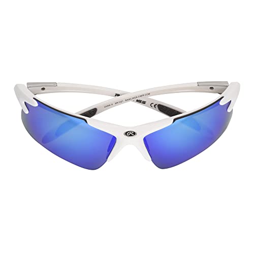 Rawlings Home Run Stroll Blade Sport Sunglasses for Men, Shiny White/Blue Mirror, 74mm2