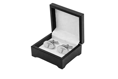 Mancuernillas personalizadas plata con caduceo médico miniatura 2
