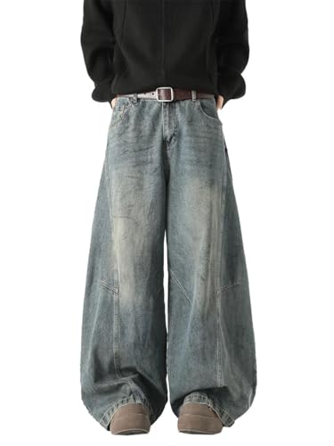 Men's Denim Pants Vintage Loose Casual Solid Color Wide Leg Jeans3