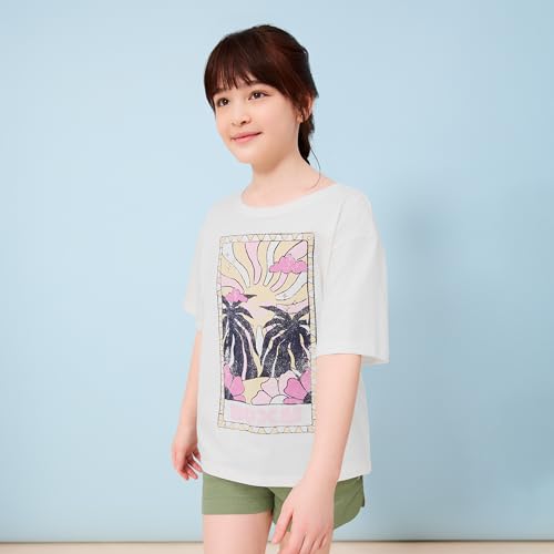 Image of Roxy Girls' Short Sleeve Oversized Fit Logo Tee, Crew Neck Graphic T-Shirt, Soft & Comfortable