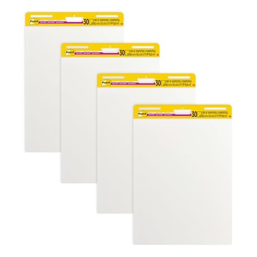Post-it Super Sticky Easel Pad, 25 in x 30 in, White, 30 Sheets/Pad, 4 Pads/Pack, Great for Virtual Teachers and Students (559 VAD 4PK)