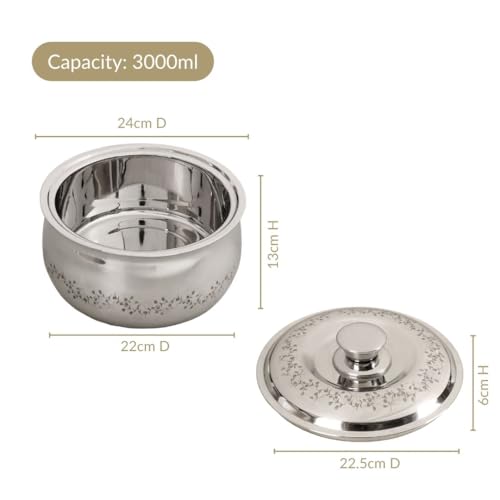 Image of Nestasia Stainless Steel Insulated Casserole with Lid (3000 ml) - 100% Food Safe Roti Server with Floral Pattern - Retains Heat & Freshness | Rust Resistant & BPA - Free Chapati Casserole