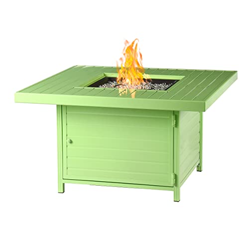 Image of Square 42 in. x 42 in. Aluminum Propane Fire Pit Table with Glass Beads, Two Covers, Lid, 57,000 BTUs in Green Finish