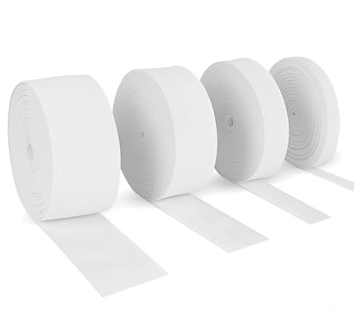 Agoer Lot de 4 Elastique Couture - 20M Bandes Élastiques Couture -10 mm, 20 mm, 30 mm, 40 mm - Blanc Ruban Elastique Couture - 5 Mètres/Pièce pour Couture,...