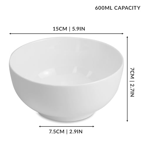 Large Porcelain Cereal & Soup Bowls Set of 4 – 600 ml White Bowls for Breakfast, Pasta, Salad & Noodles | Microwave, Dishwasher & Oven Safe | M&W - Image 5