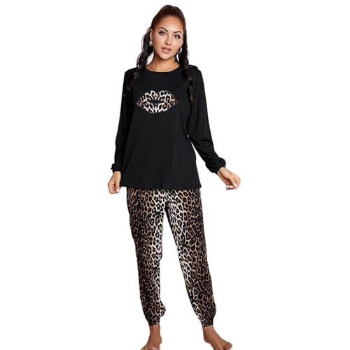 Vêtements de détente confortables et pyjama imprimé léopard manches longues