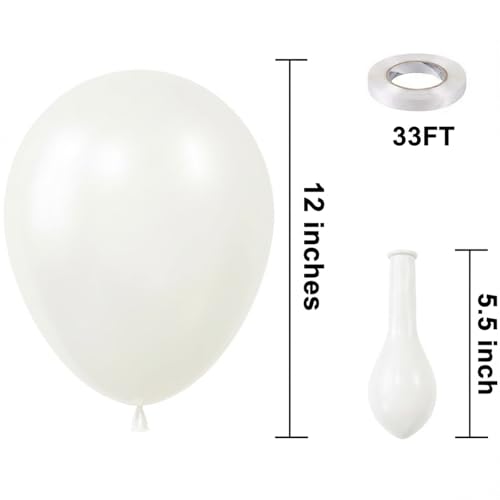 Image of KBZVNAF Pearl White Latex Party Balloons 50 Pack 12 inch | White Ivory Helium Matte Balloons for Wedding Bridal Shower Baby Shower Birthday Party Decorations