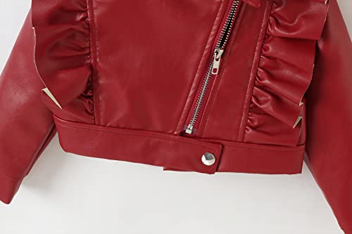 Happy Cherry Baby Girl Faux Leather Motorcycle Jacket Cute Ruffle Spring Fall PU Coat 1-5 Years3