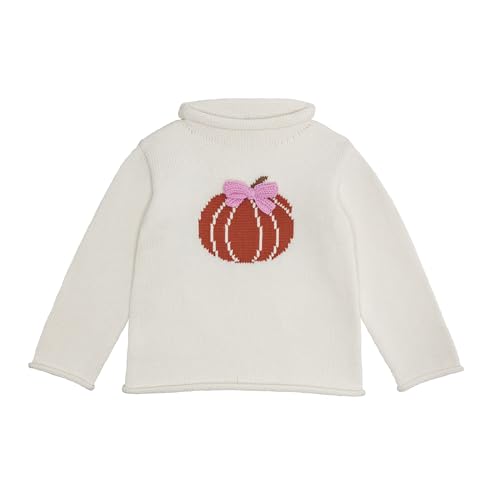 Mud Pie Girls Kids Bow Pumpkin Rollneck Sweater, Large-4T-5T, Pink